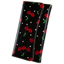 Kaabao Womens Wallet Leather RFID Blocking Trifold Ladies Purse long Clutch Credit Card Holder Phone Checkbook Organizer (Black Cherries)