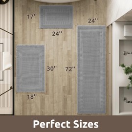 AMOAMI Waffle Bath-Mat, Absorbent Bath Mats for Bathroom Non Slip, Machine Washable Bathroom Rugs with Tassels Ultra Soft Boho Bath Rugs for Bathroom Floor 18"x30" Grey