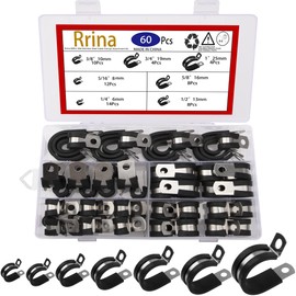Rrina 60Pcs 304 Stainless Steel Cable Clamps Assortment Kit, Rubber Cushion Pipe Clamps Metal Clamp 7 Sizes 1/4" 5/16" 3/8" 1/2" 5/8" 3/4" 1''