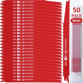 Gisafai 50 Pcs 6/12 Tpi Reciprocating Saw Blades Metal Wood Cutting Saw Blades with Storage Case Bi Metal Saw Blades Pruner Saw Blades for Cutting Embedded Wood Metals PVC Pallets (9 Inch)