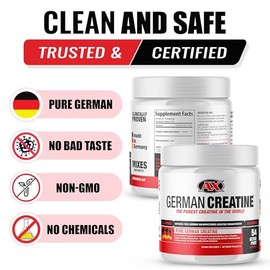 German Creatine - Polvo de monohidrato de creatina micronizado, 99.99% puro Creapure para el crecimiento muscular, fuerza y rendimiento, apoya la recu