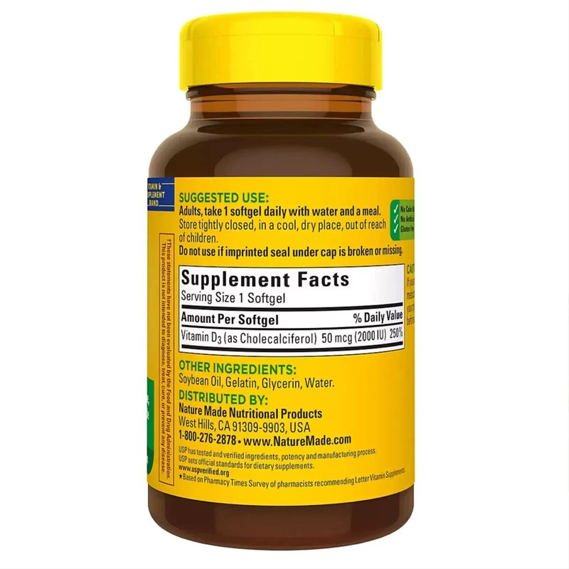 Nature Made Vitamin D3 2000 IU (50 mcg), Dietary Supplement