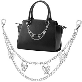 HINZIC Butterfly Purse Double Chain Handbag Straps, Silver Metal Shoulder Crossbody Bags Short Handle Replacement Charm Accessories for Women - 1PCS