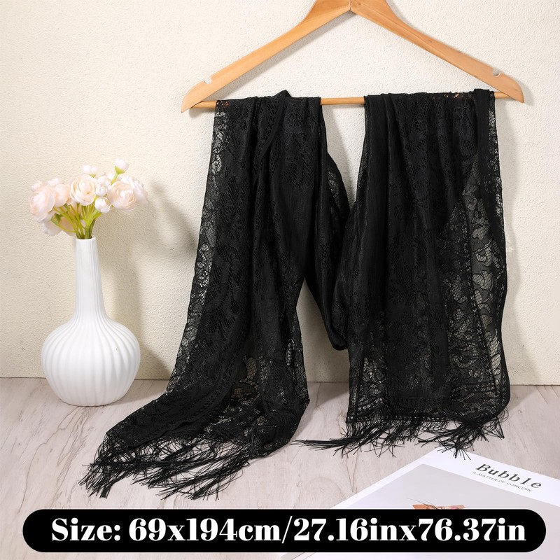 Qulkws Black Lace Shawl Women's Floral Lace Scarf Shawl with
