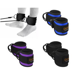 EKON Ankle Straps for Cable Machines Weightlifting Gym Workout Fitness Double D-Ring Neoprene Ankle Cuffs for Legs, Abs and Glute Exercises With Neoprene Padding Men & Women (Blue, Single)