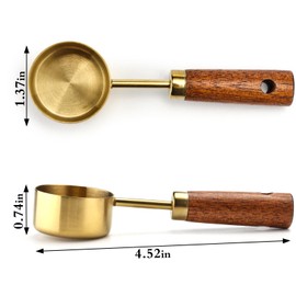 Stainless Steel Coffee Scoop for Ground Coffee, 15ml Coffee Measuring Scoop with Woodle Handle Coffee Spoons (Gold)
