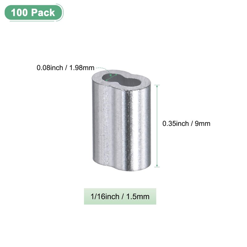 M METERXITY 100-Pack Aluminum Crimping Loop Sleeves, 1.5mm 1/16" Double