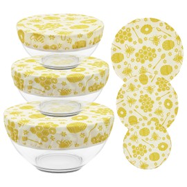 yuuzue 3Pcs Beeswax Bowl Covers Reusable Cloth Coth Bowl Covers Elastic Beeswax Food Wraps Elastic Fabric Cover Kitchen Storage Containers Lids for Bread Proofing Food Storage