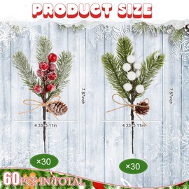 Riceshoot 60 Pcs Christmas Artificial Berry Stems Pine Cones Picks Spray Artificial Pine Branches Christmas Floral Picks Christmas Tree Picks Sprays for Decoration DIY Xmas Garland Wreath Ornaments