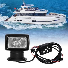 MOCHAG 100W 12V Marine Spotlight Searchlight, 360° Rotate Bulb Spotlight for Boat Truck Car Searchlight Lighting, 2300LM Remote Control Outdoor Emergency Halogen Search Light (Black, Button Panel)