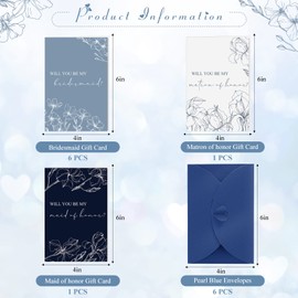 Glenmal 16 Pcs Will You Be My Bridesmaid Cards with Envelopes Bridesmaid Proposal Card Maid of Honor Invited Wedding Bridal Shower Favor (Blue)