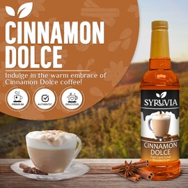Syruvia Cinnamon Dolce Coffee Syrup - 25.4 fl oz. Premium Coffee Flavoring Syrup. Kosher, and Gluten-Free. Perfect for Enhancing Drinks, Sodas, Shakes, Desserts, and More.
