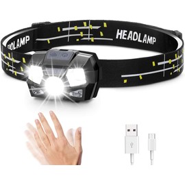 ANNA TOSANI Linterna Frontal, 300 Lumens Recargable USB Linterna Cabeza, 5 Modos LED Lámpara Frontales con Sensor de Movimiento, IPX4 Impermeable Foco Luces para Camping, Pesca, Carrera, Ciclismo