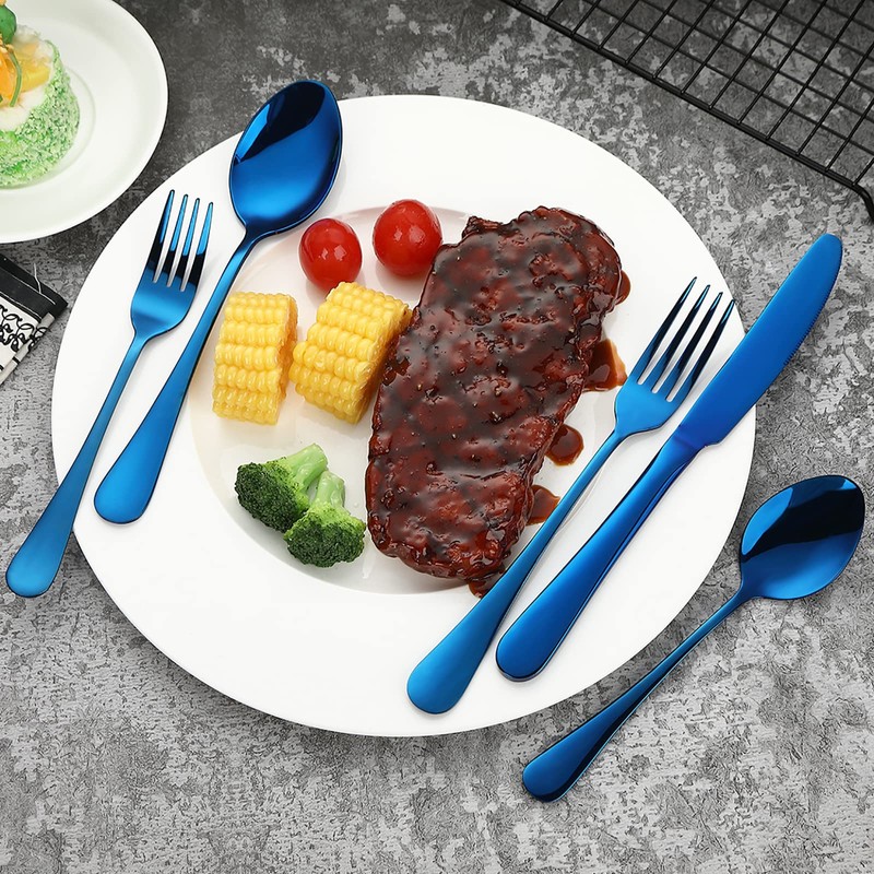 Blue Silverware Set Flatware Cutlery - 20 Pieces Stainless Steel