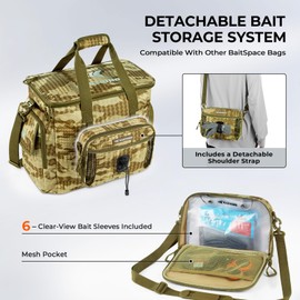 KastKing BaitSpace Fishing Tackle Bag With 4 Tackle Boxes & Removable Bait Binder, Water-Resistant Tackle Storage, Durable Fishing Gear, Adjustable Shoulder Strap