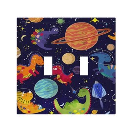 Astronaut Dinosaur Galaxy Starry 2 Gang Double Toggle Light Switch Cover Decorative Wall Plate Faceplate For Bathroom Home Living Room