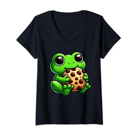 Frog Eating Chocolate Chip Cookie Frog Food Lover Funny Frog V-Neck T-Shirt
