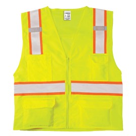 Kishigo Men's High Visibility Reflective Solid Front with Mesh Back Vest 1163, Zipper Closure, Polyester, ANSI 107 Type R/Class 2, Construction, Roadwork, Utility, Warehouse, Factory (Lime, S)