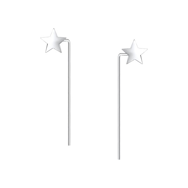 1" Inch Sterling Silver Star Threader Earrings, Long Dangle Drop