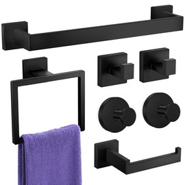 Bathroom Hardware Accessories Set: 7-Pieces Bath Towel Bar Set, Towel Racks for Bathroom Wall Mounted, SUS304 Stainless Steel, Matte Black