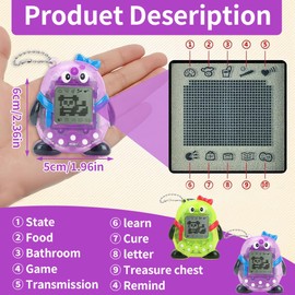 NHQZ Pack of 2 Electronic Pet Play Machine, Portable Handheld Virtual Pet Toy, Tamag0-tchi, Game Console, Tamag0-tchi Connection, Electronic Pet (Purple/Green, C)