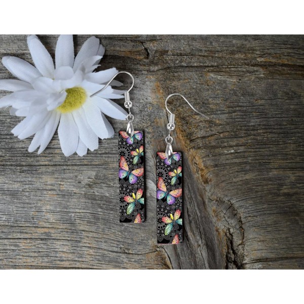Twisted R Design Butterflies on Black Handmade Dangle Wood Bar