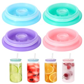 BOXOB 4pcs Acrylic Lids for Glass Cup, Lids Replacement Fits for 16 oz/20 oz Glasses Colorful Glass Cup Cap Compatible with VITEVER, NETANY, SENTVEND, DWTS DANWEITESI (2.7 Inch Diameter)