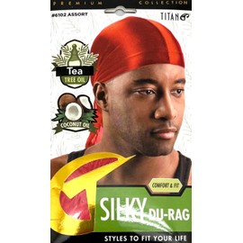 Titan Silky Durag with Long Tail Silk Doo Rags for Men Tea Tree, Coconut Oil Satin Durag Headband Durag Men Black Bandanas for Hip Hop Rapper Man Gifts Fashion Headband RED Color