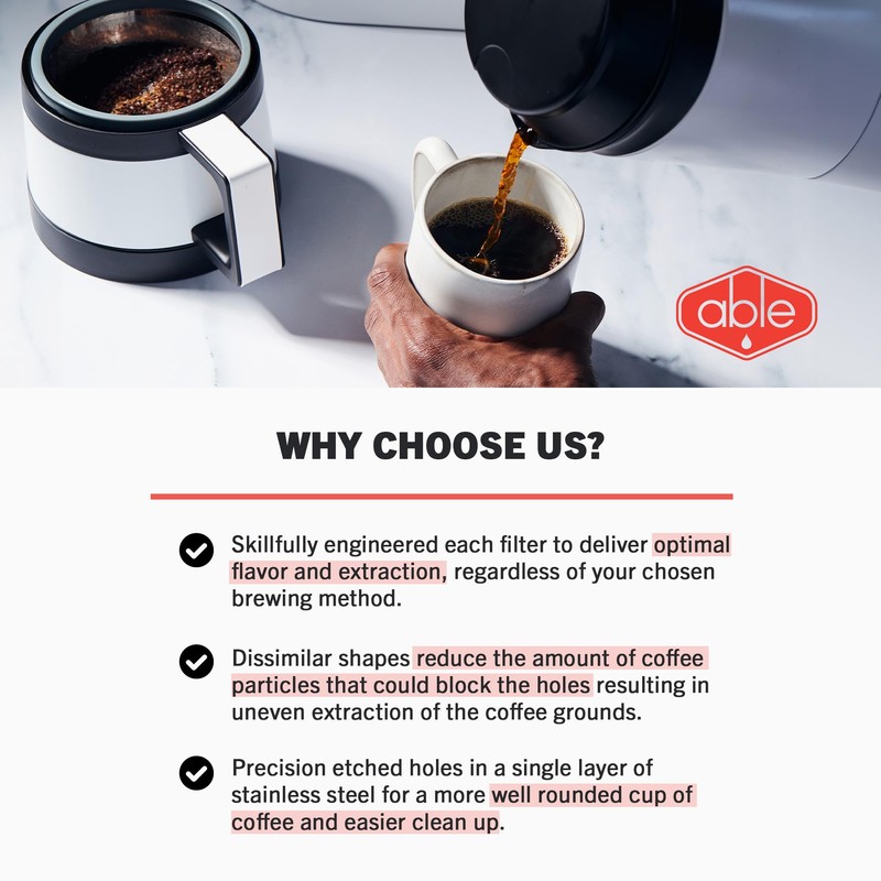 Able Brewing - Able Basket Reusable Coffee Filters, Single-Layer Coffee