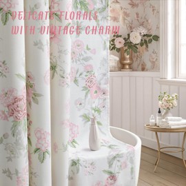 NDDYCU Pink and Sage Green Floral Vintage Shower Curtain,Cottage core Cotton Shower Curtains for Bathroom,72Wx72H