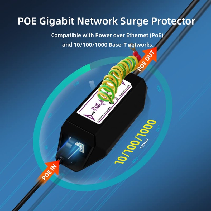 Gigabit PoE+ Ethernet Surge Protector 10KV Lightning Suppressor LAN Network