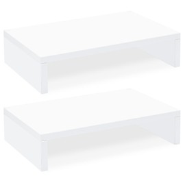 TEAMIX White Monitor Stand Riser - 2 Pack, Wood 2 Tier Adjustable Dual Monitor Riser for Laptop/PC Computer Stand for Desk