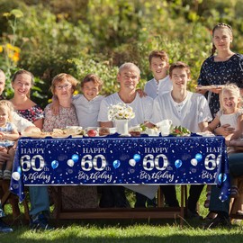 GREHUMOR 3Pcs 60th Birthday Tablecloth Decorations Sliver and Blue Table Cover Plastic 60th Happy Birthday Party Supplies for Men Women Disposable Waterproof Birthday Table Decorations…