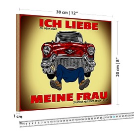 Retro Holzschild 'Ich liebe es, wenn meine Frau mich in die Werkstatt gehen lässt' | Vintage Auto Deko | Geschenk für Autoliebhaber | 20 cm x 30 cm