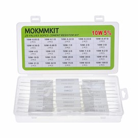 MOKMMKIT 25 Values 50 Pieces Ceramic Cement Resistor KIT 10W Resistance 10 Watt ±5% Power Resistors (0.05 Ohm - 100 Ohm)