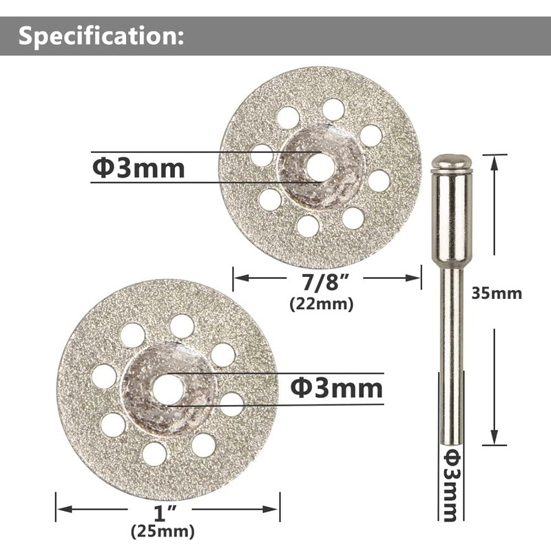 Yakamoz 20Pcs Mini Diamond Cutting Wheel Set with Mandrel, 22mm
