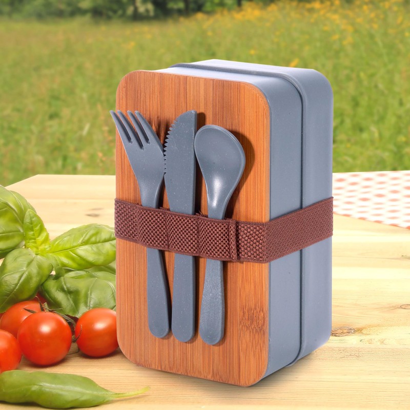 IS Gift Wheat Straw Bento Box with Cutlery (2 Assorted