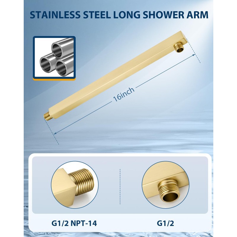 KINLIV 12 Inch Brushed Gold Rain Shower Head with Extension