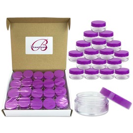 (Quantity: 40 Pieces) Beauticom 10G/10ML Clear Round Jars with Purple Lids for Beads, Gems, Glitter, Chrams, Small Arts and Crafts Items - BPA Free