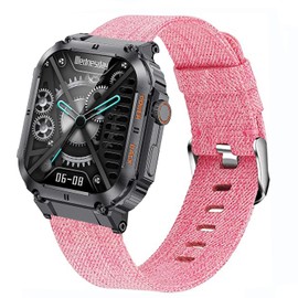 Compatible for LIGE K57 Smart Watch Band, Lamshaw Breathable Nylon Woven Fabric Replacement Strap Compatible with KACLUT K57/LIGE K57/EIGIIS K57/ESFOE K57 Smart Watches (Pink)