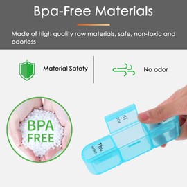 GREENCYCLE Weekly Pill Organizer 3 Times a Day, 7 Day Pill Box Moisture-Proof Case Medication, Portable Travel Week Pill Container for Vitamins Fish Oil Compartments Supplements, BPA Free, 6 Set