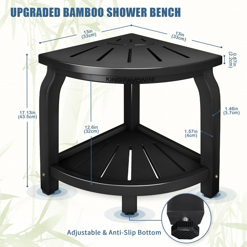 KingPavonini Bamboo Corner Shower Stool for Shaving Legs Foot Rest,