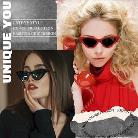 Joopin 2 Pack Narrow Cateye Sunglasses UV Protection, Polarized Red Cat Eye Sun Glasses Womens, Ladies Black Shades for Sensitive Eyes