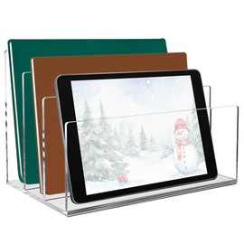 3 Sections Acrylic File Organizer Desk Organizer Clear File Holder Multifunction Mail Letter Sorter Desk Accessories for Office Workspace Organization