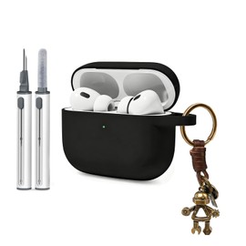 Woyinger for AirPods Pro 3 Case with Cleaner Kit, Soft Silicone Cover for AirPods Pro 3rd Generation Comes with Keychain Pendant for Women Men,Suitable for 3rd Generation Case,Black Punk Robot A