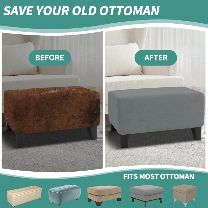 MAXIJIN Velvet Ottoman Cover Rectangular Stretch Square Ottoman Covers Slipcover