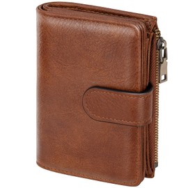 ONEKERUN Women's PU Leather Medium Purse with RFID Blocking Wallet Large Capacity Wallet for Women with Many Card Slots & Zip Coin Compartment, brown, Modern