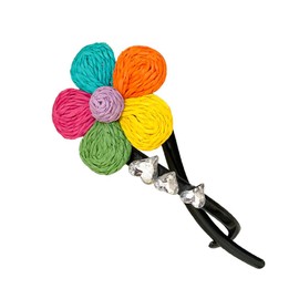 Flat Hair Clips with Flower for Women, Flat Hair Claw Clips for Thick Long Hair, Non-Slip Hair Barrettes with Flower for Women Flat Hair CLips with Hook Flat Hair Clips with Small Teeth, Rainbow Color