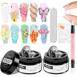 SUPWEE Solid Builder Gel - 2PCS Clear 3d Gel for Nail Art Kit Non-sticky Nails Extensions Easily DIY Sculpting Gels Nail Manicure Salon Art with UV LED at Home Beginner Friendly
