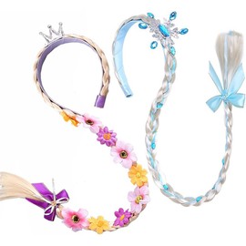 2 Pelucas Trenzadas Largas Peluca De Princesa Rapunzel Peluca Trenzada De Elsa Para Niñas Diadema De Cosplay Accesorios Para El Cabello Para Niñas Pequeñas